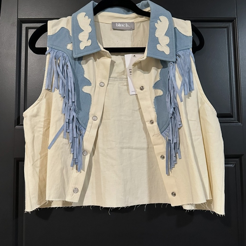 Blush Blue and Cream Fringe Vest